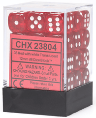 Chessex Dice: 12mm D6 36ct Translucent Red White CHX23804